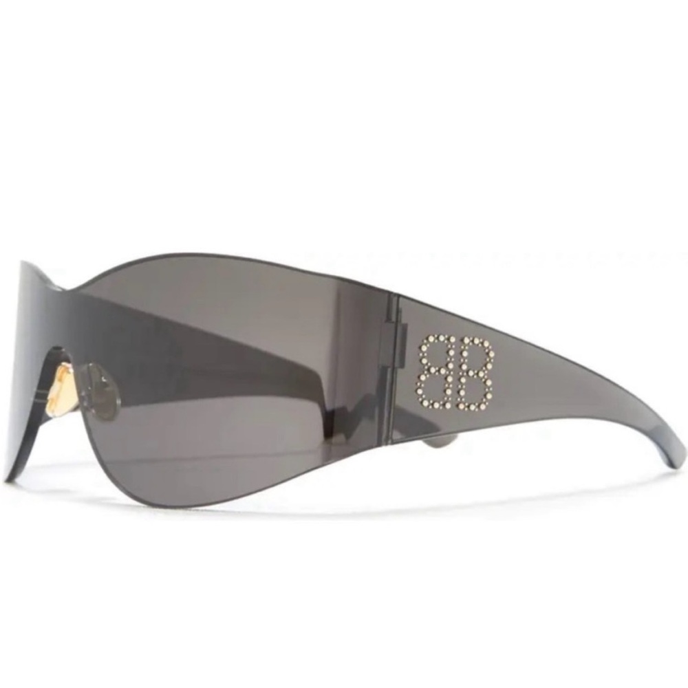 Balenciaga Shield Sunglasses with Rhinestones